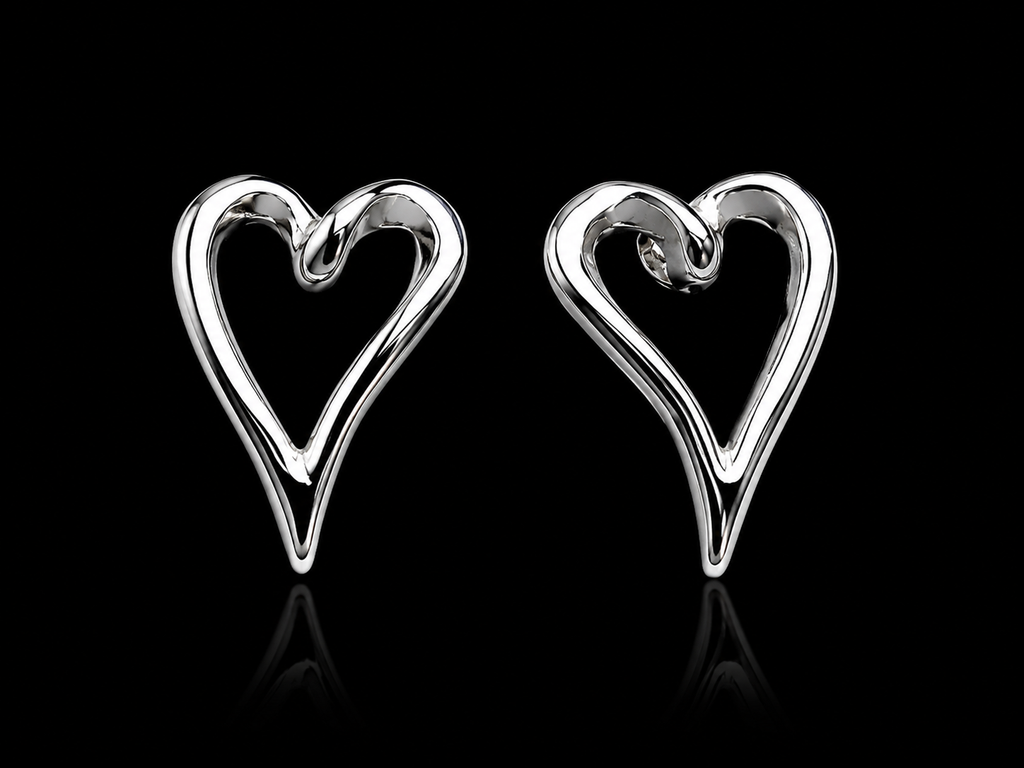 Sterling Silver Open Heart Stud Earrings