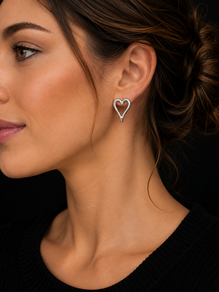 Sterling Silver Open Heart Stud Earrings